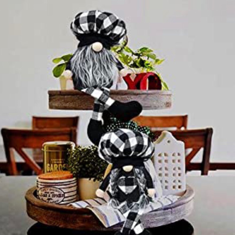 Buffalo Plaid Gnome Shelf SitterDecor Farmhouse Gnomes  Mr Gnome and Mrs Gnome - Picture 7 of 9